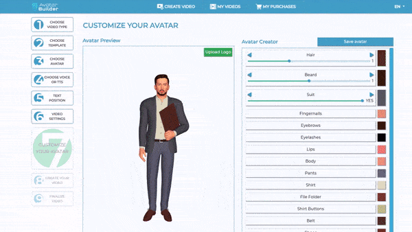 Avatar Builder Features: Customizable 3D avatars