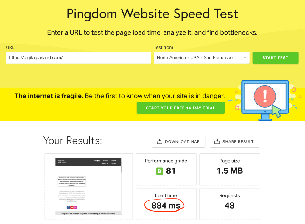 WPX Pingdom Speed Test